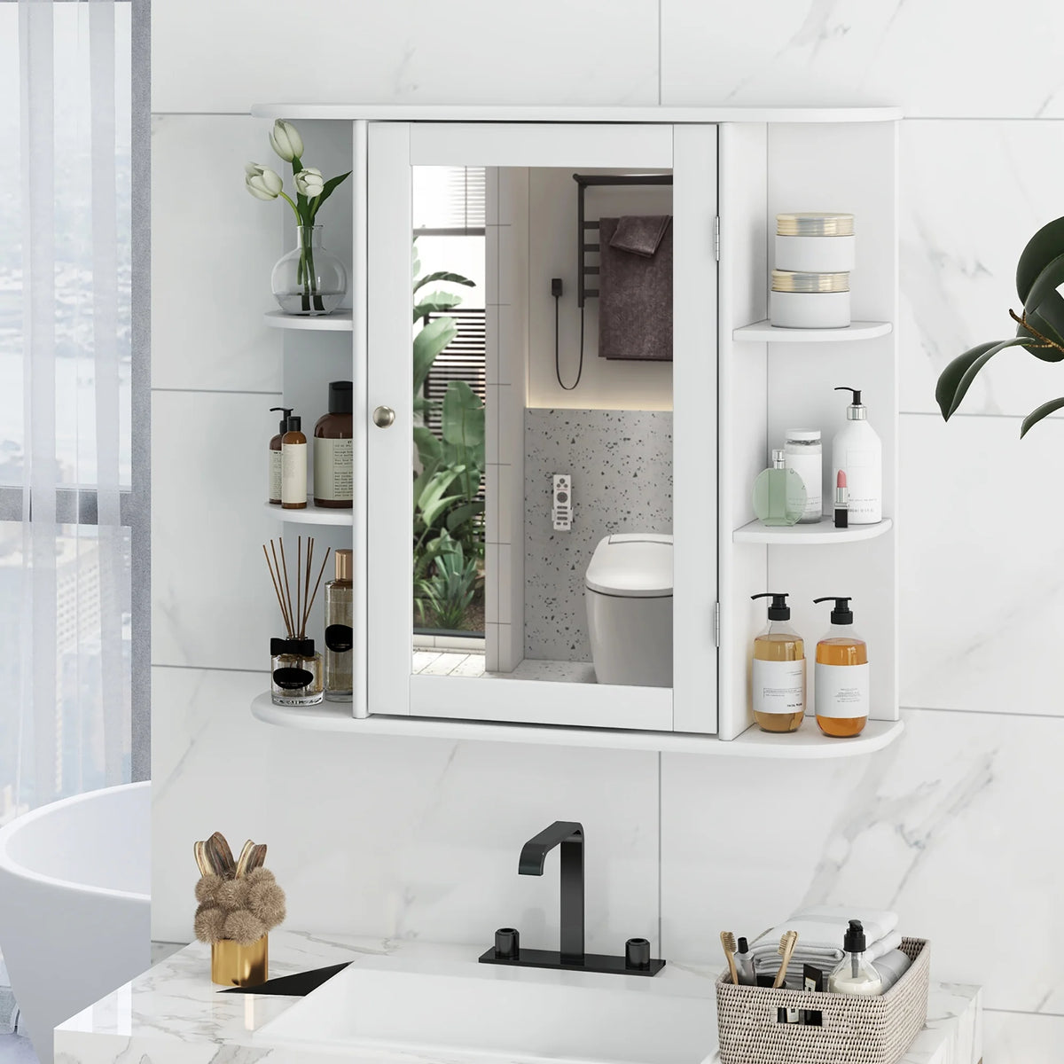 Gymax Bathroom White finish Multipurpose Mount Wall Surface Storage Cabinet Mirror