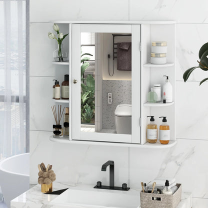 Gymax Bathroom White finish Multipurpose Mount Wall Surface Storage Cabinet Mirror
