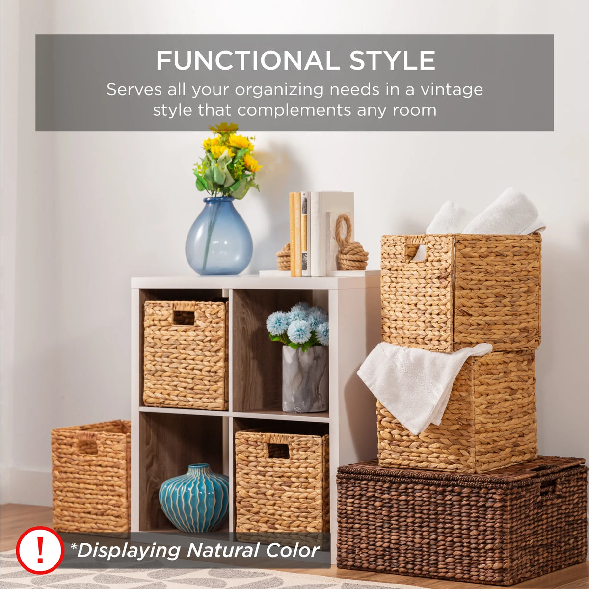 Best Choice Products 12x12in Hyacinth Baskets, Set of 5 Multipurpose Collapsible Organizers w/ Inserts - Natural