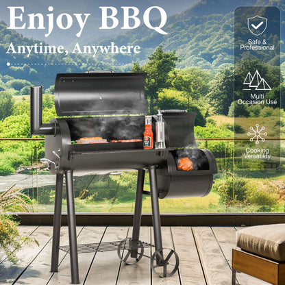 Summit Living Charcoal Grill with Offset Smoker 941 sq.in. Extra Large BBQ Grill Black