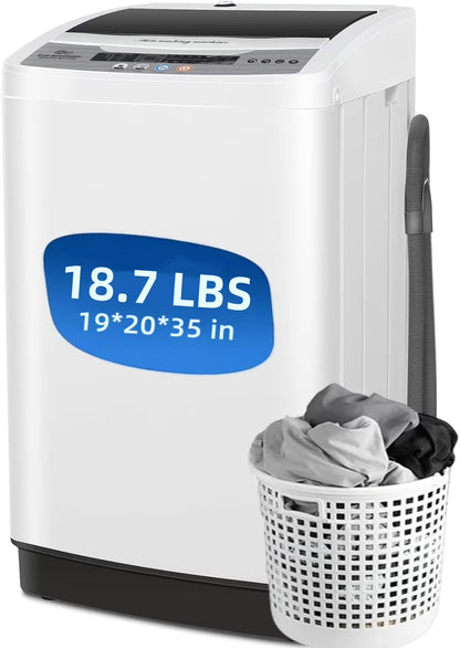 Qhomic Portable Washing Machine, 18.7lbs Full Automatic Compact 10 Programs & 8 Water Levels Washer Machine with Child Lock and LED Display, Low Noise Laundry Wash for Apartments, RVs, Dorms