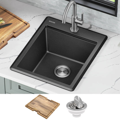 KRAUS Bellucci 18 Granite Composite Workstation Drop-In Top Mount Single Bowl Kitchen Bar Sink in White with Accessories