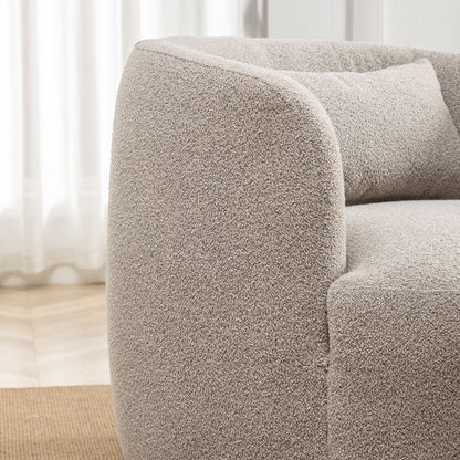 34" Wide Boucle Swivel Barrel Chair, No Assembly Round Upholstered Armchair Accent Chair Single Sofa Chair with Toss Pillow for Living Room and Bedroom, Taupe
