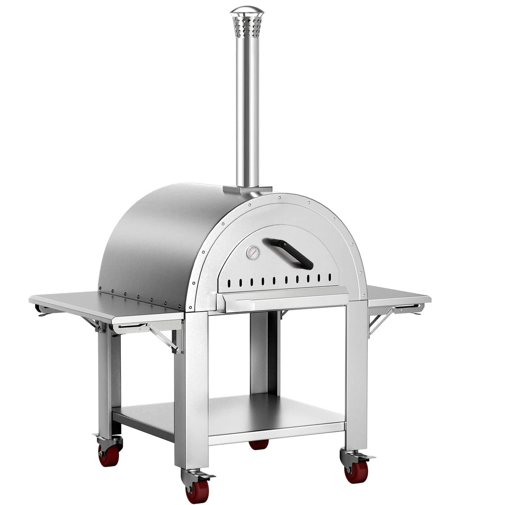 BENTISM Outdoor Pizza Oven Wood Fired Pizza Oven Movable Stainless Steel 32"