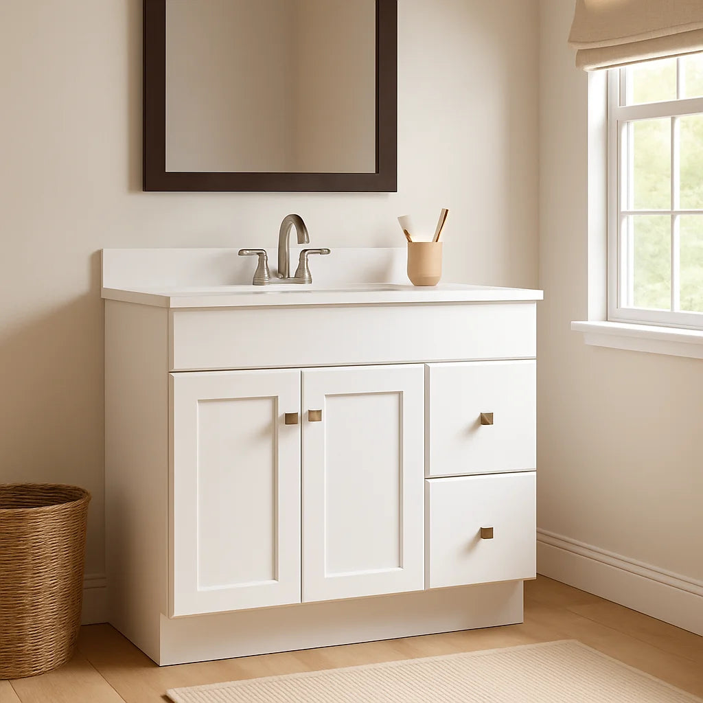 Design House Wyndham 36" Solid Wood Ready to Assemble 2-Door and 2-Drawer Bathroom Vanity Cabinet, White