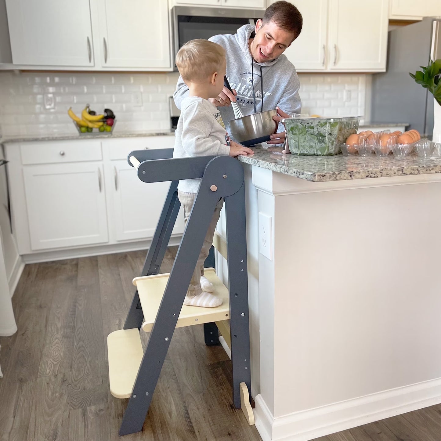 HARPPA Foldable Toddler Kitchen Tower, Standing Tower for Kids Age 1.5-6 Years, White