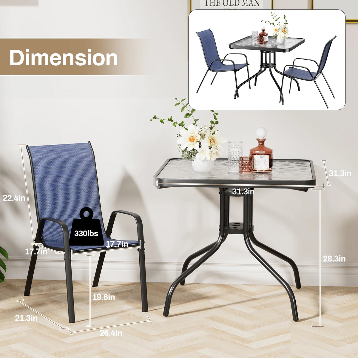Pirecart 5-Piece Outdoor Patio Dining Table Set with 4 Stackable Textilene Chairs for for Patio, Lawn, Garden, Gray