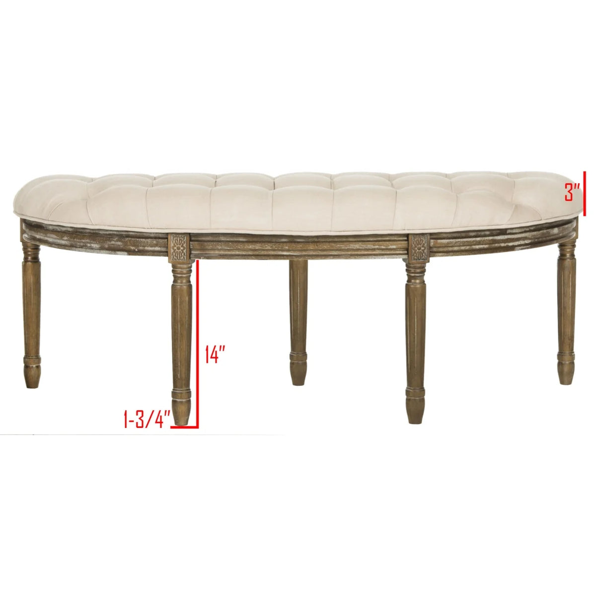 SAFAVIEH Abilene Tufted Rustic Semi Circle Bench, Beige/Rustic Oak