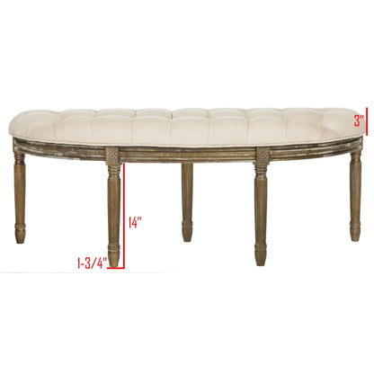 SAFAVIEH Abilene Tufted Rustic Semi Circle Bench, Beige/Rustic Oak