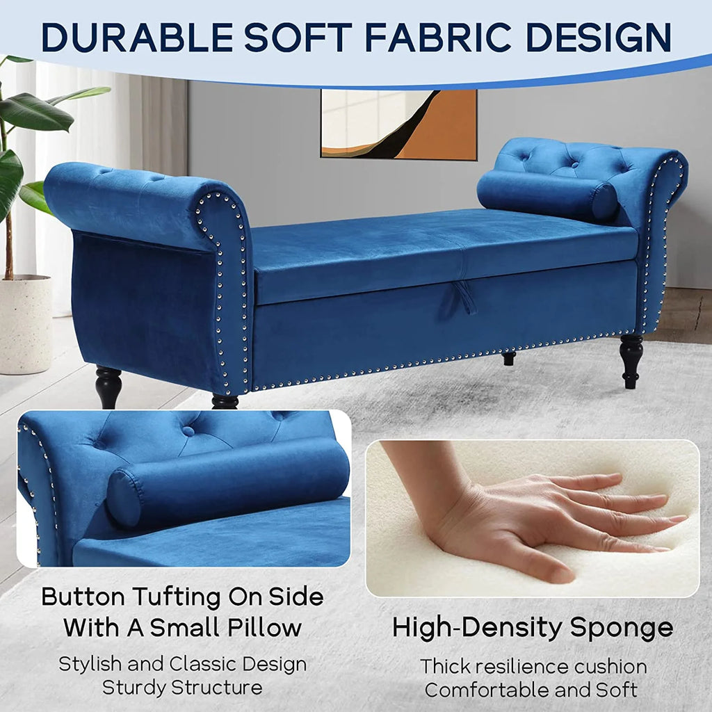 Sumdeal 43.5" Storage Ottoman Bench with 250lb Seating, Linen Upholstered Wood Legs Safety Hinge Flip Top Oval Foot Rest Long Stool for Sofa Couch Bedroom End of Bed Living Room Entryway, White