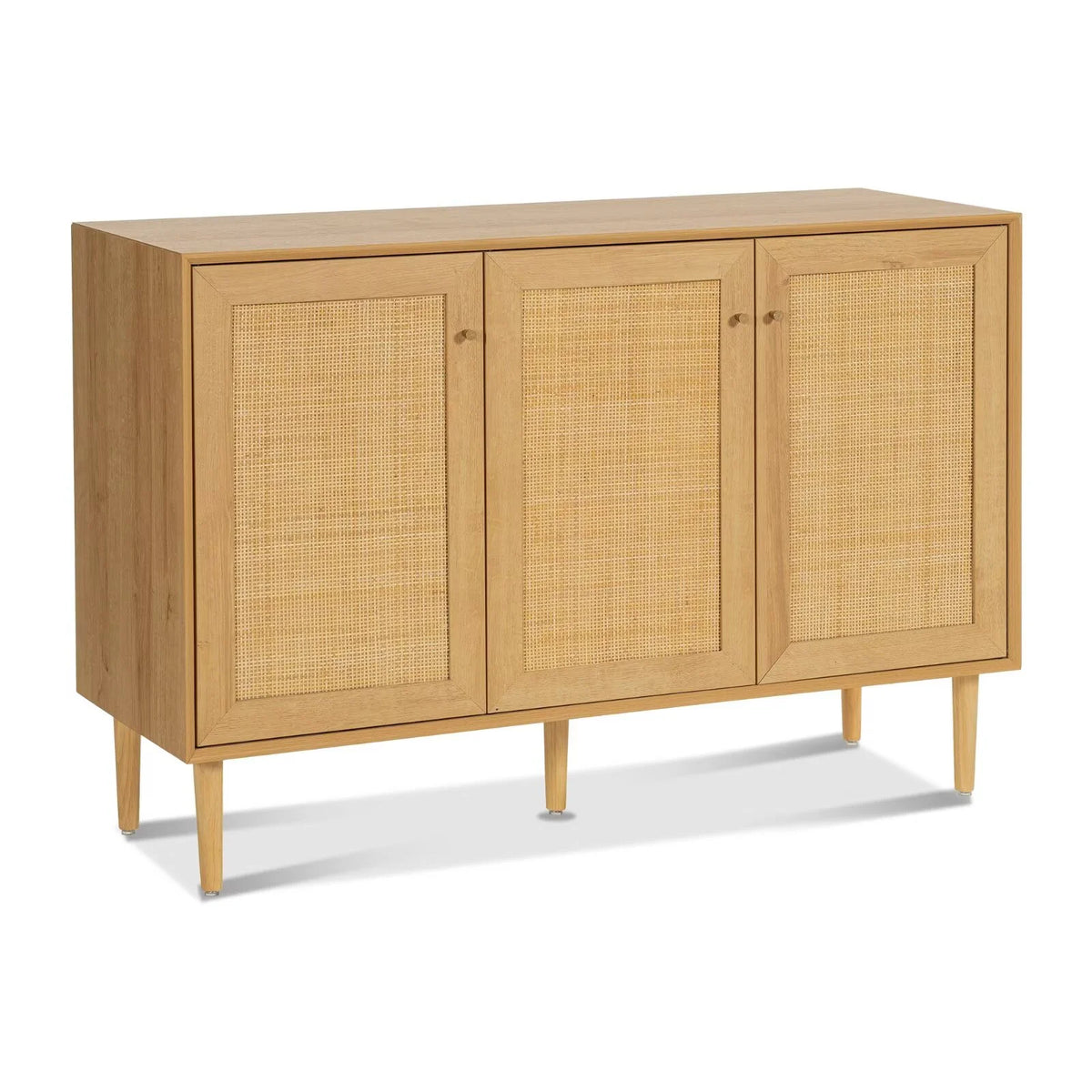 EYYTHUNG Farmhouse 3-Door Rattan Storage Cabinet, Solid Wood Entryway Buffet Sideboard