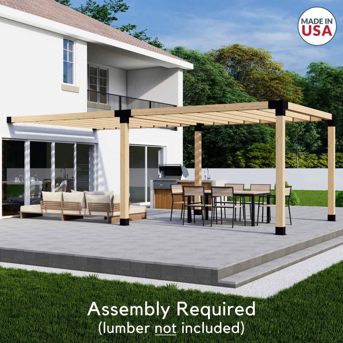 DIY Modern Deck Pergola Bracket Kit for Up to 12 x 22 Pergola Attached to Deck - Metal 6x6 Brackets for DIY Wood Pergola (Lumber Not Included)