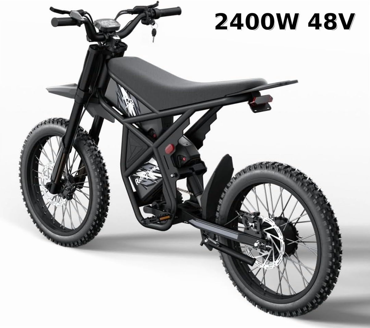 Riding'Times 2400W 48V Electric Dirt Bike for Adults Ridingtimes GT73,brushless Hub Motor,18.2AH*2 Electric BIKE with 25" tires digital screen Carbon Steel,BLACK
