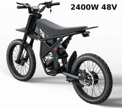 Riding'Times 2400W 48V Electric Dirt Bike for Adults Ridingtimes GT73,brushless Hub Motor,18.2AH*2 Electric BIKE with 25" tires digital screen Carbon Steel,BLACK