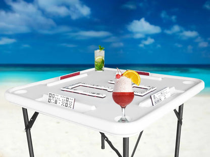 Bene Casa Foldable Domino Table with Built-In Drink Holders, 38�� x 38��, White