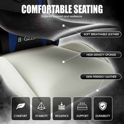 Bigzzia Gaming Chair Office Chair, Ergonomic Game Chair with Height Adjustable Headrest and Lumbar Support for Adults Teens, Black & White