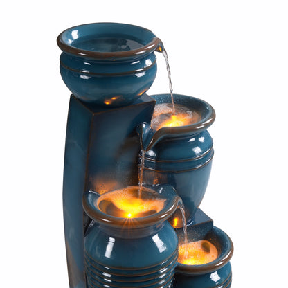 Teamson Home 28.74" Solar Water Fountain with LED Lights, Navy