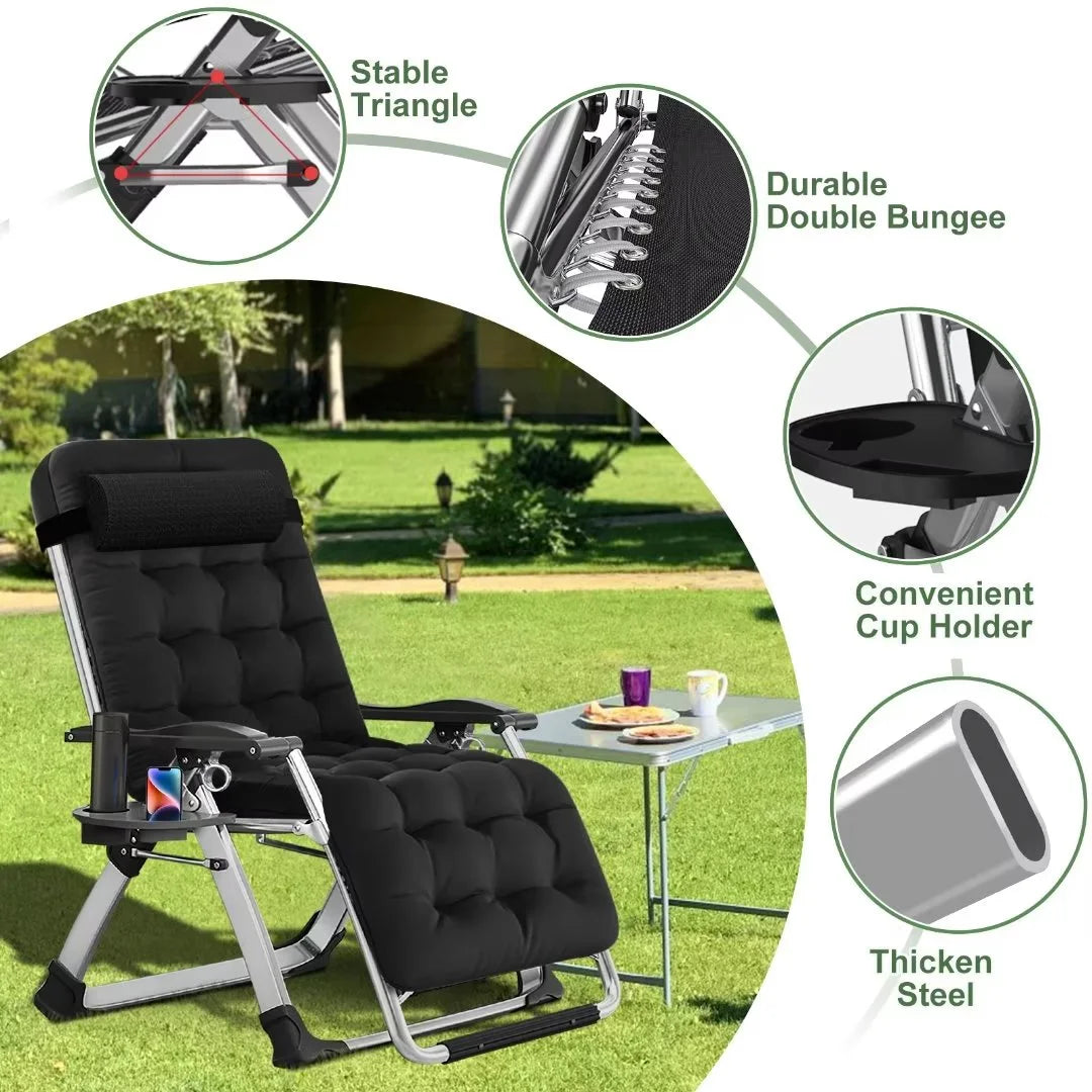 NAIZEA 2 Pack Zero Gravity Chair, Foldable Portable Lawn Recliner with Cushion, Headrest, Cup Holder, Black