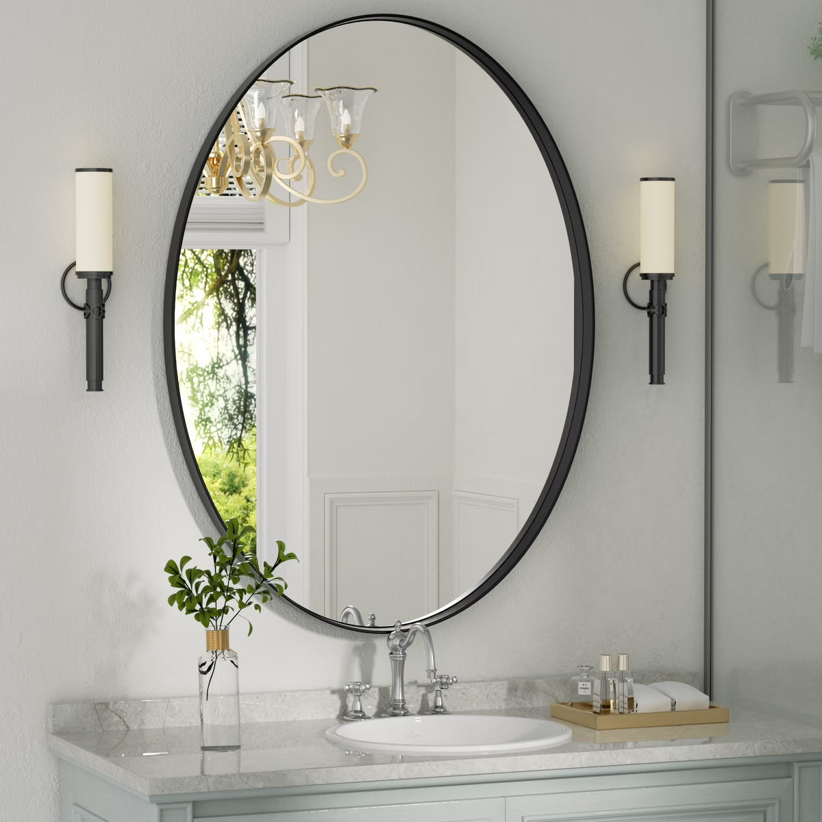 Clavies Black Oval Mirror, 22x30 Inches Bathroom Vanity Mirror, Wall Mirror with Metal Frame