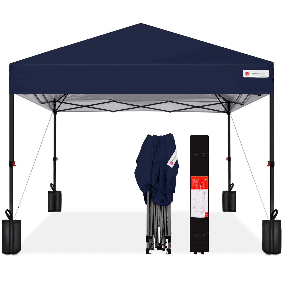 Best Choice Products 12x12ft Easy Setup Pop Up Canopy w/ 1-Button Setup, Wheeled Case, 4 Weight Bags - Navy Blue