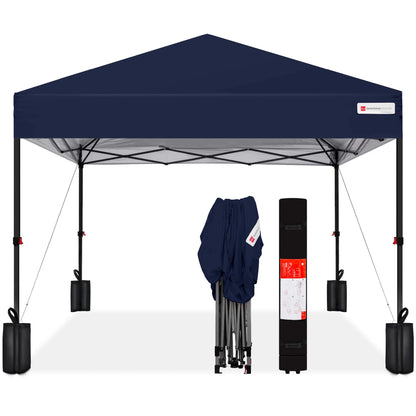 Best Choice Products 12x12ft Easy Setup Pop Up Canopy w/ 1-Button Setup, Wheeled Case, 4 Weight Bags - Navy Blue