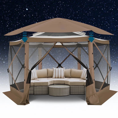HOTEEL 12x12 Portable Pop-Up Outdoor Camping Gazebo, Screen Tent with Mosquito Nettings, Waterproof, UV, Bite Proof, Removable top Glamping Canopy with Carry Bag, Gray