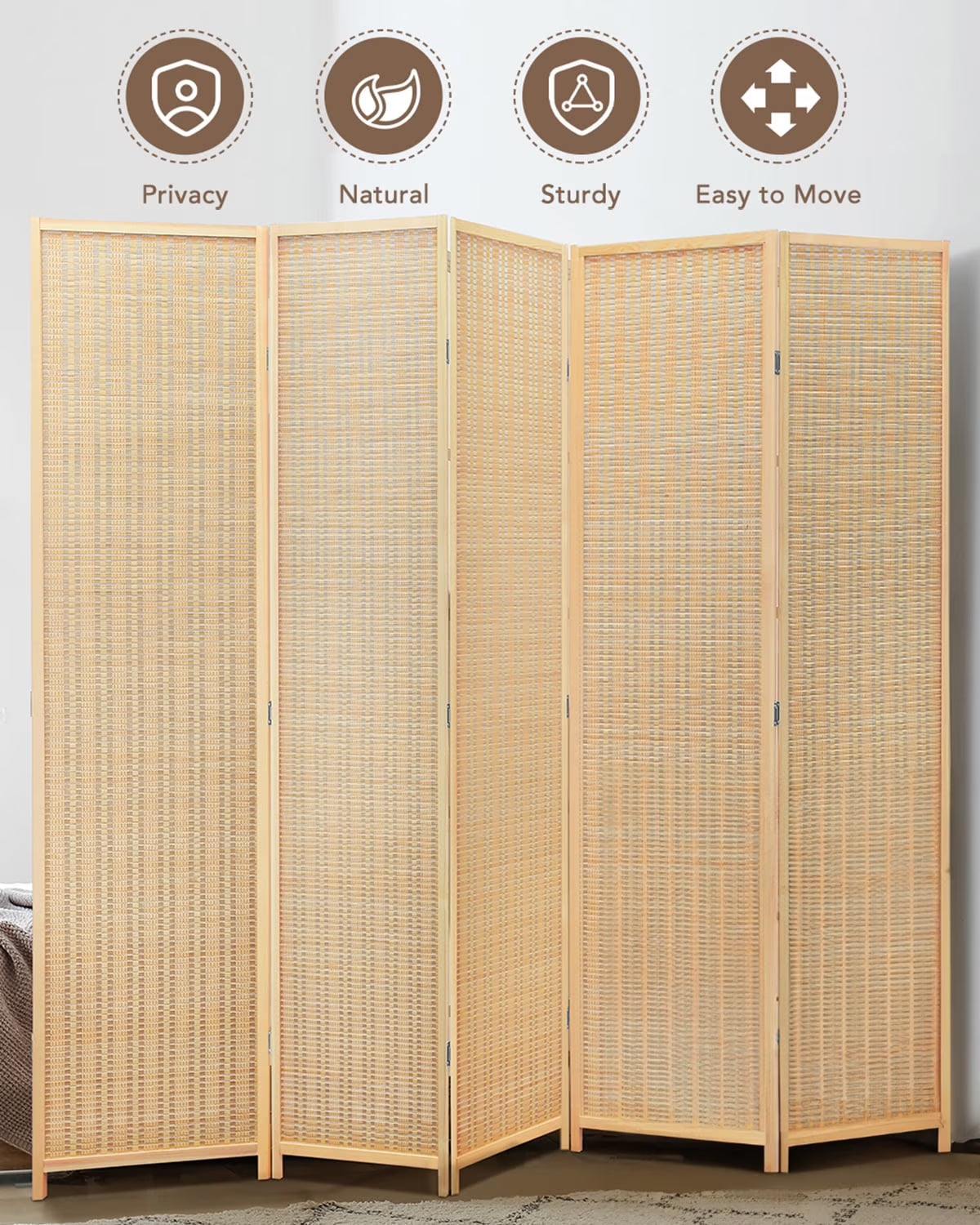 JOSTYLE 4-Panel Room Divider 6ft Tall Extra Wide Folding Privacy Screen with Diamond Double-Weave Divider for Room Separation Freestanding Red Brown