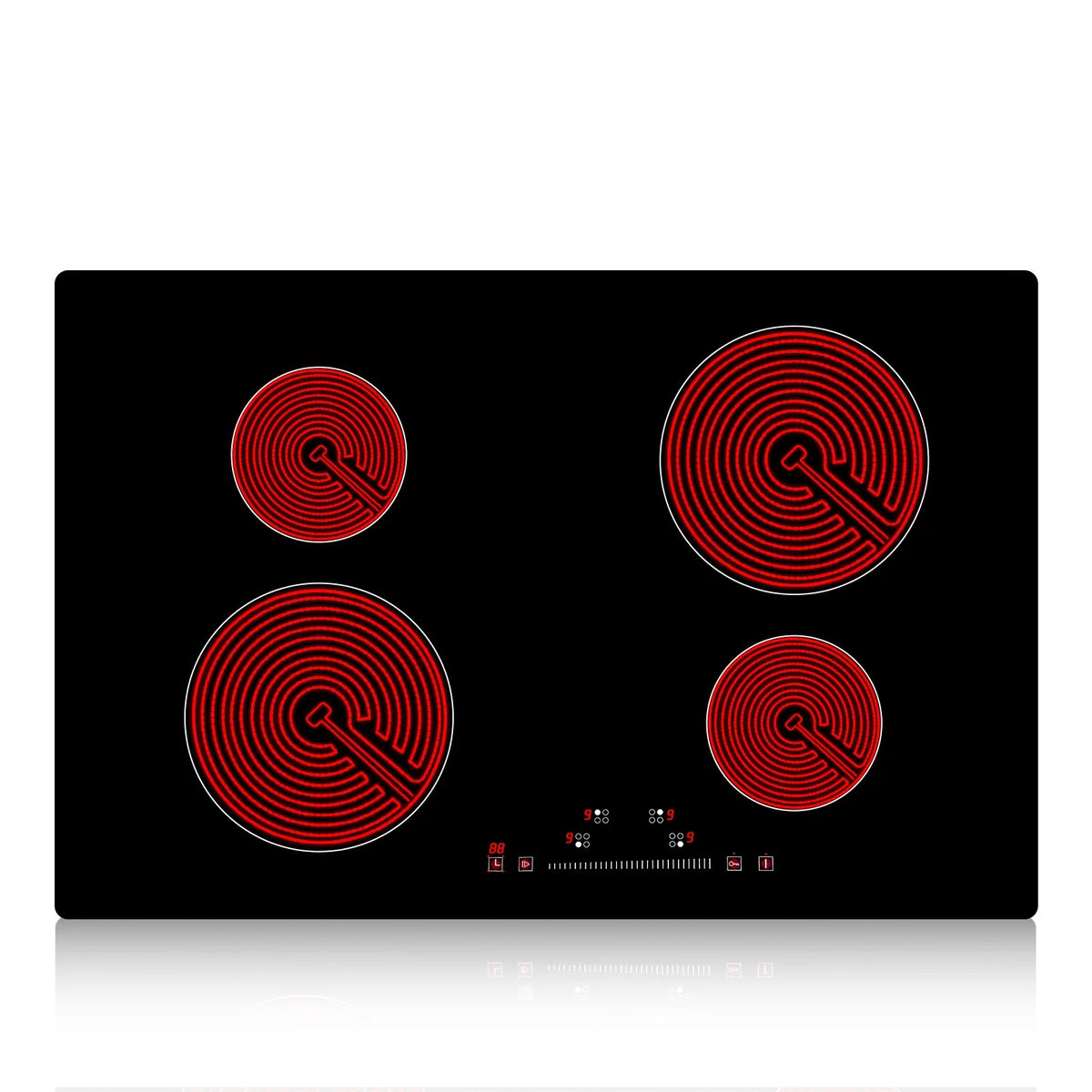 KFFKFF Sleek Electric Stove Top, 24" 4 Burners 240V 6000W Electric Cooktop Ceramic Top with Touch Control, Timer & Child Lock, 9 Heat Levels for Diverse Cooking Requirements(NO Plug)