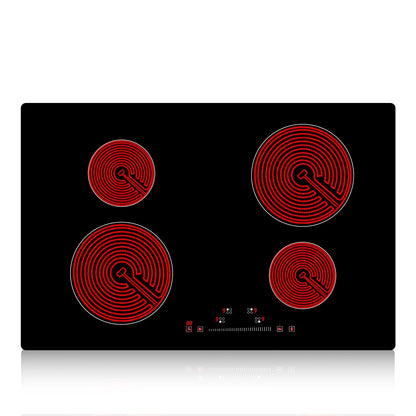KFFKFF Sleek Electric Stove Top, 24" 4 Burners 240V 6000W Electric Cooktop Ceramic Top with Touch Control, Timer & Child Lock, 9 Heat Levels for Diverse Cooking Requirements(NO Plug)