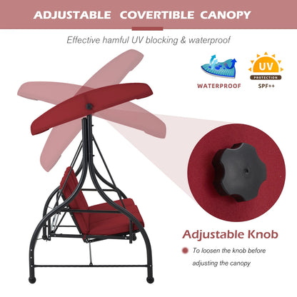 AECOJOY 3 Person Canopy Steel Porch Swing, Converting Swing Glider Hammock-Beige