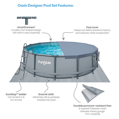 Funsicle 14ft Round Oasis Above Ground Pool with SkimmerPlus Filter Pump, Age 6 & up