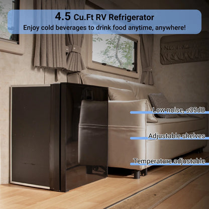 Smad 4.5 Cu ft/130L DC 12/24V RV Refrigerator with Freezer Compact Portable Fridge