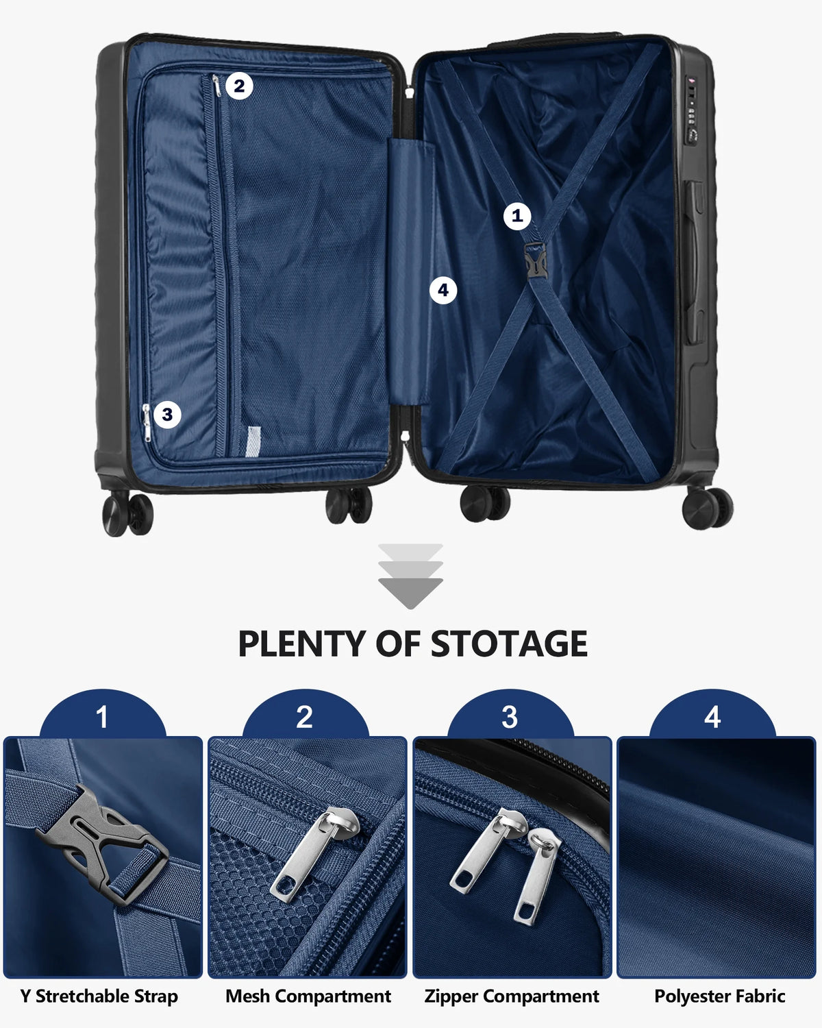 3 Piece Luggage Sets Hard Shell Suitcase Set with Spinner Wheels for Travel Trips Business 20" 24" 28", Rose Gold