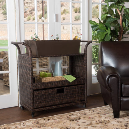 Brown Wicker Indoor Bar Cart