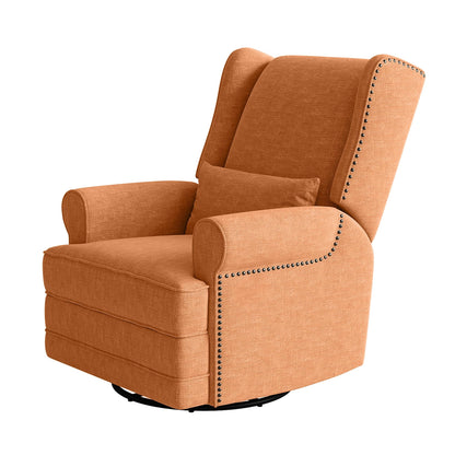 Royalcraft Swivel Nursery Glider Recliner, Comfy Upholstered Glider Chair with Lumbar Pillow and Footrest, Beige