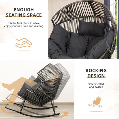 Walsunny Egg Chairs Outdoor Patio Wicker Oversized Egg Shell Lounger Lawn Chair with Cushion for Indoor Outside Porch Balcony Backyard, Original Wood Color Rattan Beige Cushion