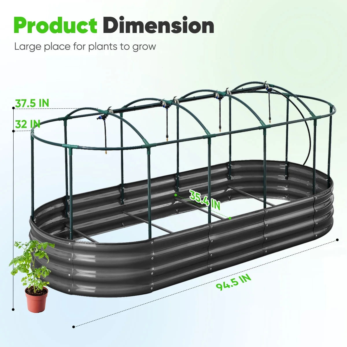 Quictent 8x3x1 ft Galvanized Raised Garden Bed Kit with Self Watering System and Mesh Cover, Large Oval Metal Outdoor Planter Garden Boxes for Vegetables Herbs Flowers