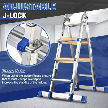 HBTower Ladder, A Frame 4 Step Extension Ladder, 14 Ft Multi Position Ladder with Removable Tool Tray and Stabilizer Bar, 330 lbs Capacity Telescoping Ladder for Household and Outdoor Work