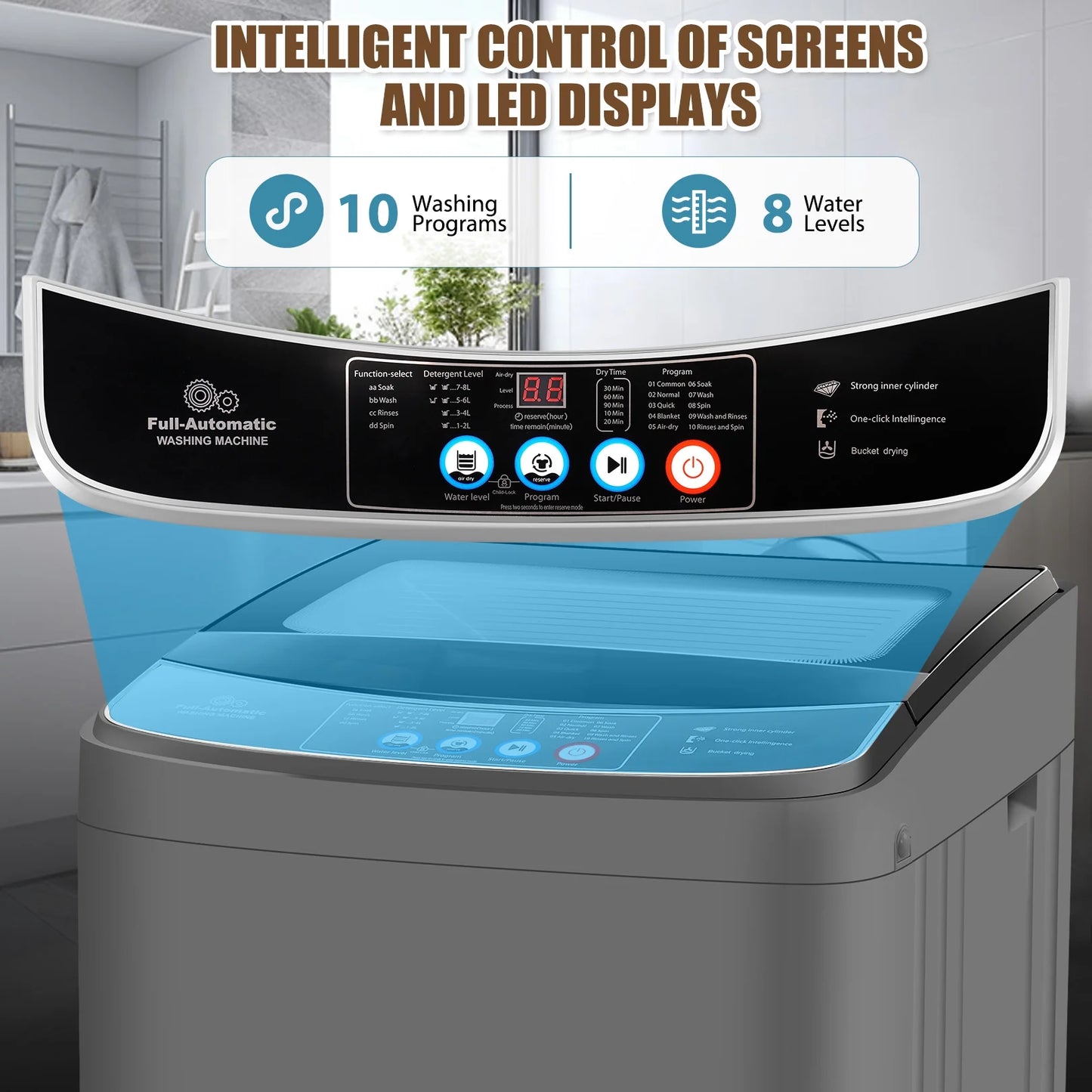 Veeboto 17.8lb Full Automatic Washing Machine, Compact Washing Machine with Drain Pump, Power Motor 20-Mins Quick Wash, LED Display, Washer and Dryer Combo Low Noise for Apartment Dorm Household