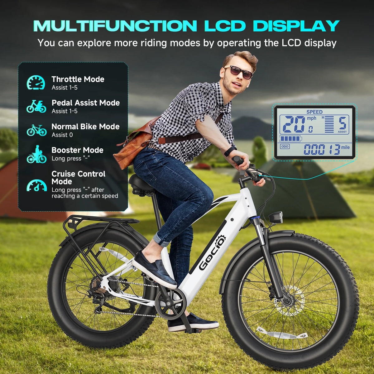 Gocio Electric Bike, 26"x4.0" Fat Tire E-Mountain Bike, Peak 1000W Motor, 28MPH 48V 15Ah Battery Removable Ebike for off Road, Sand, UL2849