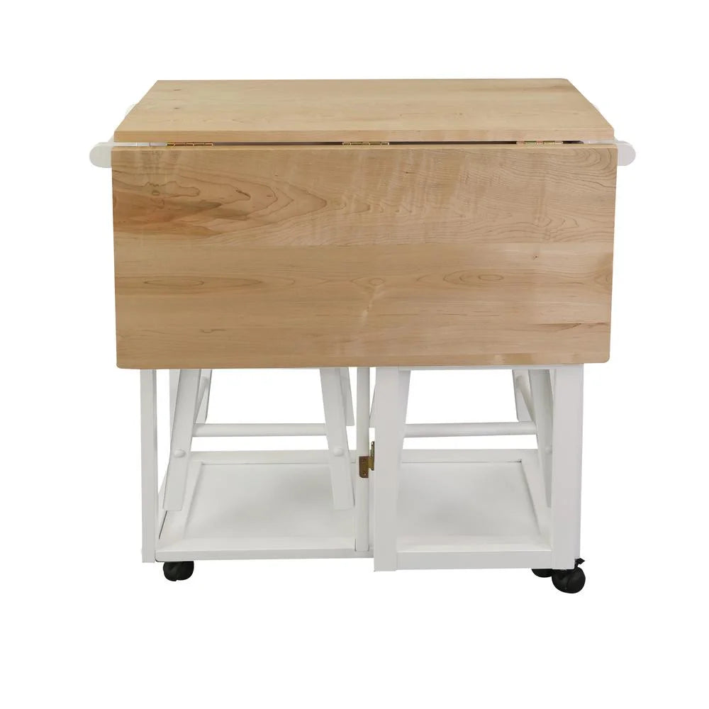 American Trails Breakfast Cart with Drop-Leaf Table, American Maple Top, Square - White