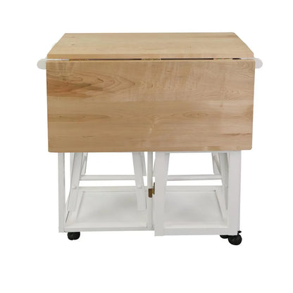 American Trails Breakfast Cart with Drop-Leaf Table, American Maple Top, Square - White