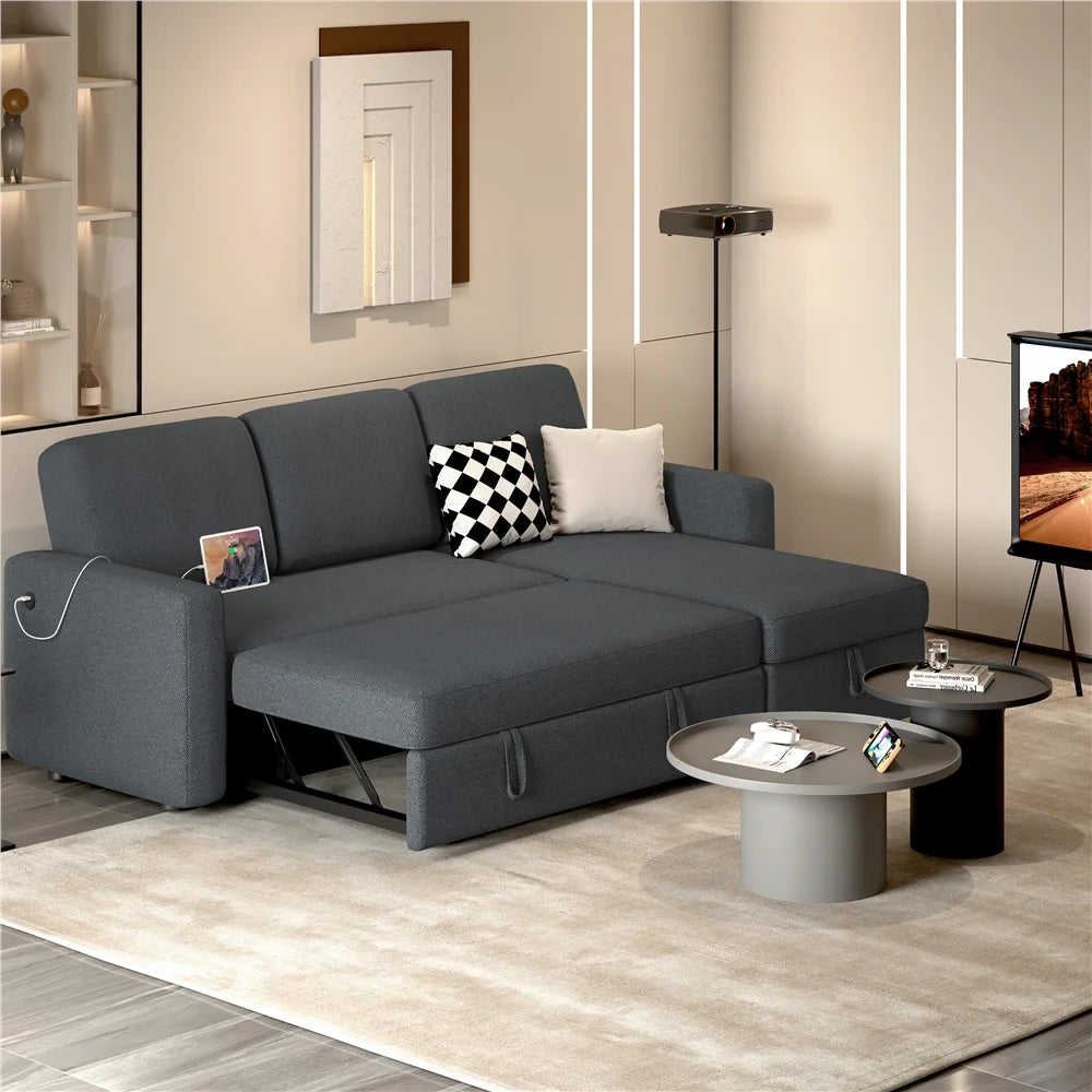 Alden Design Reversible Sectional Sofa with USB & Type-C Ports for Livingroom, Light Gray