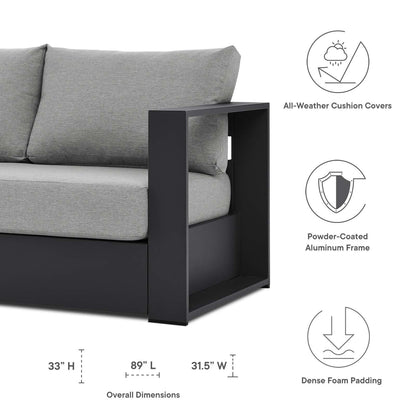 Lounge Sofa Table Set, Grey Gray, Aluminum, Metal, Fabric, Modern Contemporary, Outdoor Patio Balcony Cafe Bistro Garden Furniture Hotel Hospitality