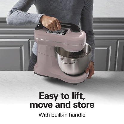Hamilton Beach 4 Quart Stand Mixer for Kitchen, 7 Speeds, Tilt-Head, Dough Hook, Whisk & Flat Beater, Black