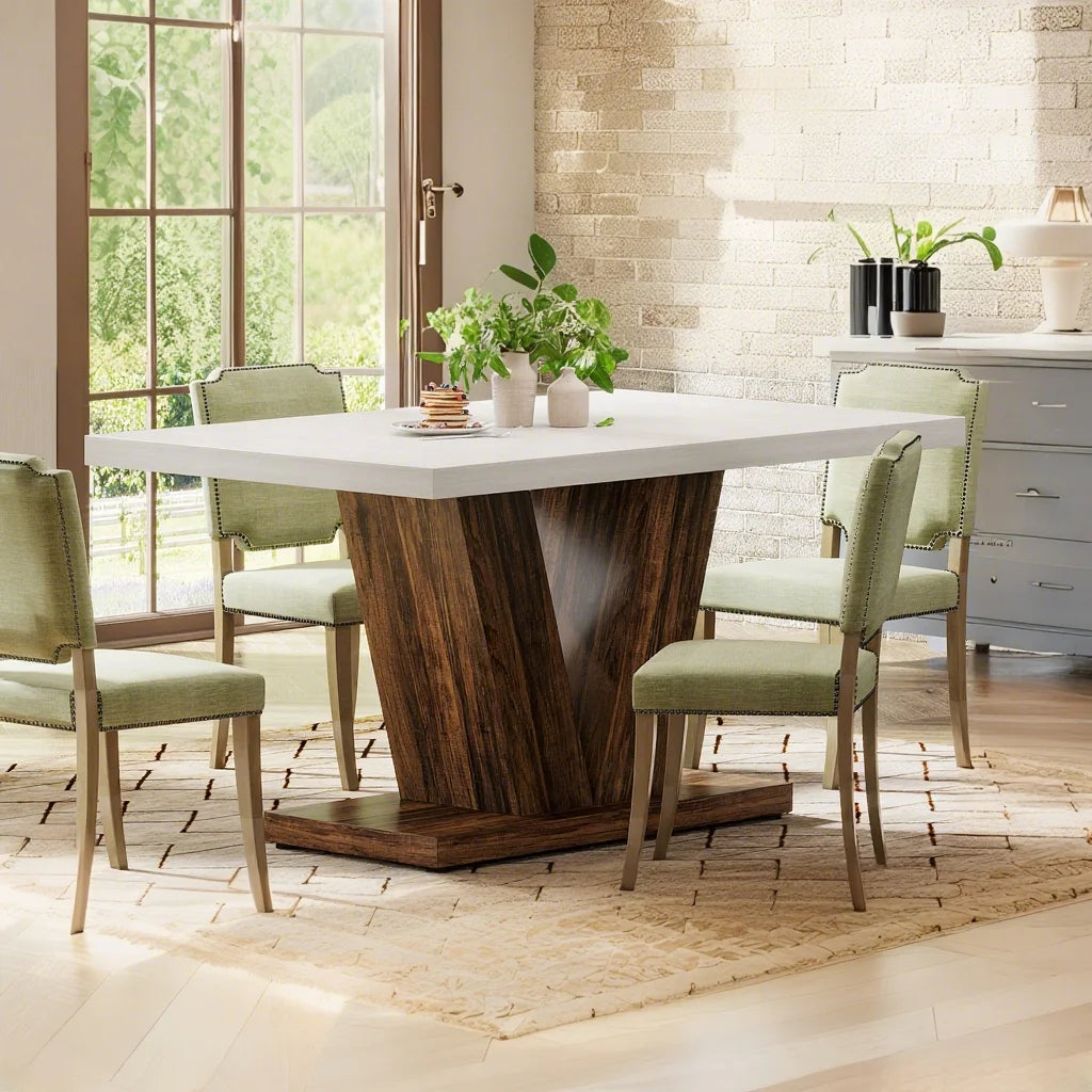 Finmind 47-inch Dining Table for 4 to 6, Farmhouse Wood Kitchen Table for Dining Room, White