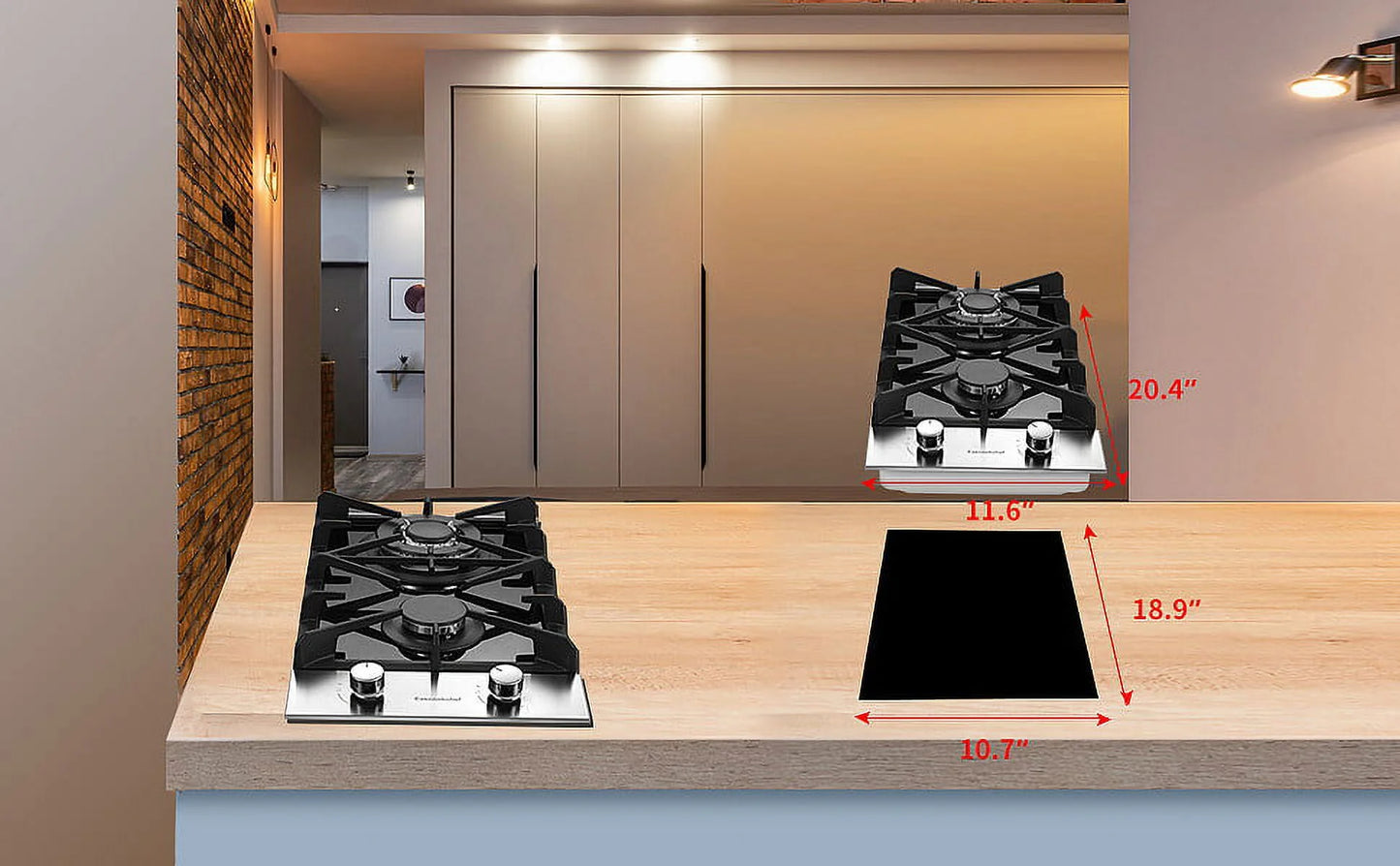 Gas Cooktop 12 inch Eascookchef Bulit-in Gas Stove Top 2 Burners NG/LPG Convertible Dual Burners