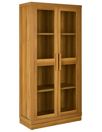 Better Homes & Gardens Ezra Glass Door Storage Accent Cabinet, Warm Walnut finish