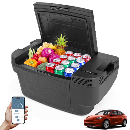 Car Refrigerator for Tesla Model Y 2019-2024 , 37QT(35L) -4�H~68�H Car Fridge 12V Refrigerator , APP Control, Trunk Portable Freezer for Camping Tailgating Road Trip