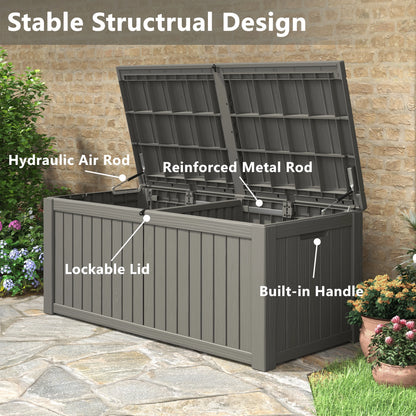 LHBcraft 150 Gallon Deck Box, Outdoor Storage Box, Large Waterproof Resin Indoor Storage Box with Built-in Steel Beams for Patio, Cushions, Pool Supplies